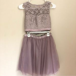 Lilac Juniors Rhinestone Lace Two Piece Dress